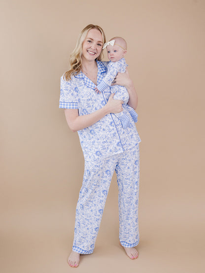Bamboo Women's Button Up Set | Blue Flowers