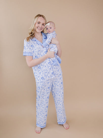 Bamboo Zip Romper | Blue Flowers