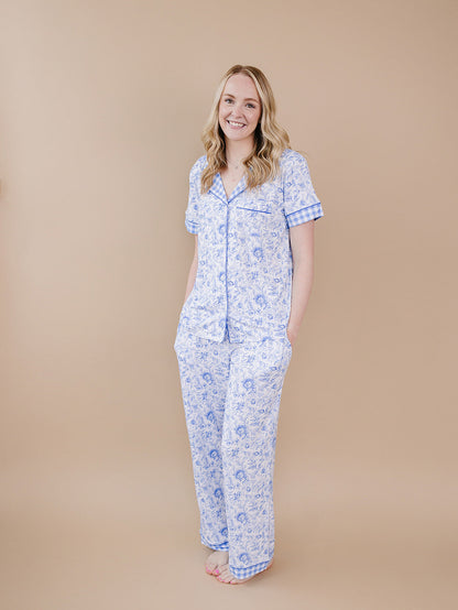 Bamboo Women's Button Up Set | Blue Flowers