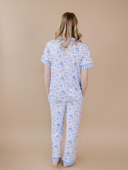 Bamboo Women's Button Up Set | Blue Flowers