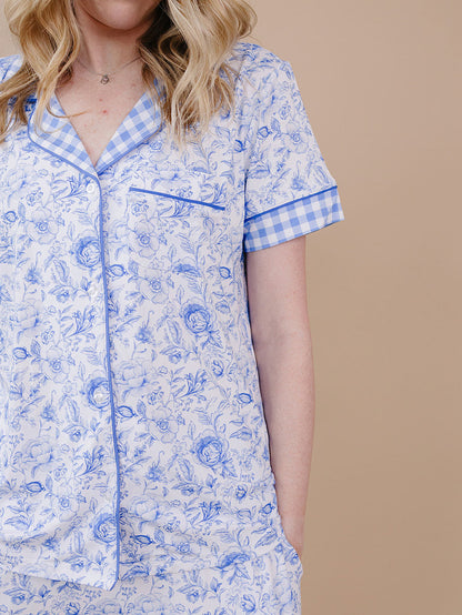 Bamboo Women's Button Up Set | Blue Flowers