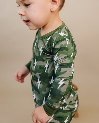 Bamboo Two Piece Set | Green Camo Bolts