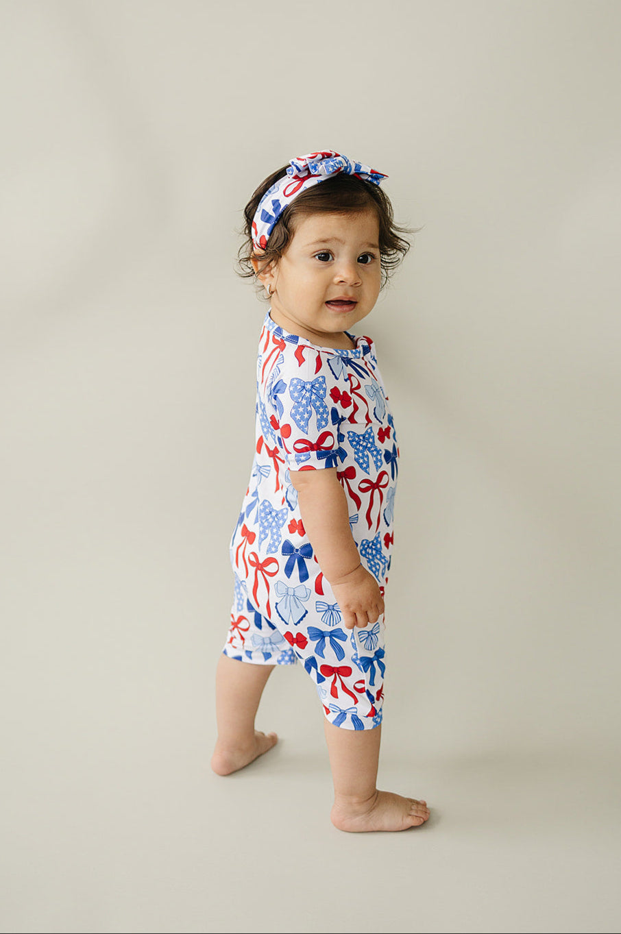 Bamboo Shorty Romper  | Red-White & Bows