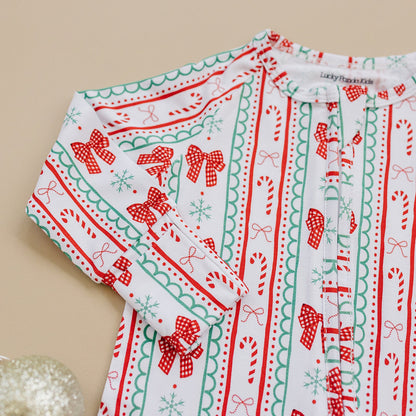 Bamboo Zip Romper | Retro Candy Cane