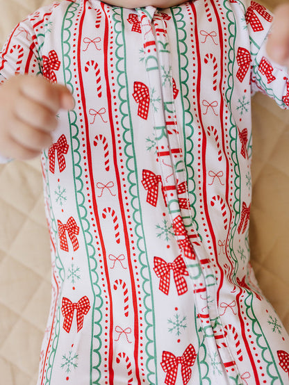 Bamboo Zip Romper | Retro Candy Cane