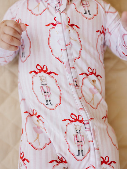 Bamboo Zip Romper | Pink Nutcracker