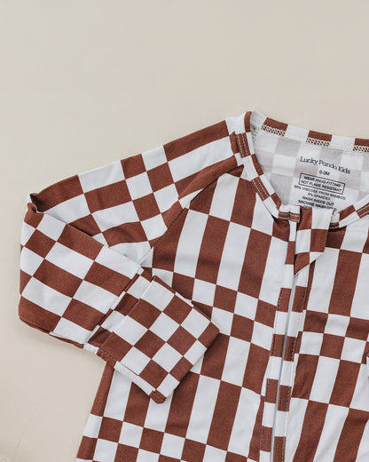 Bamboo Zip Romper | Chocolate Checkered