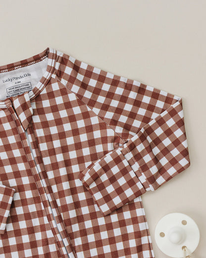 Bamboo Zip Romper | Chocolate Gingham
