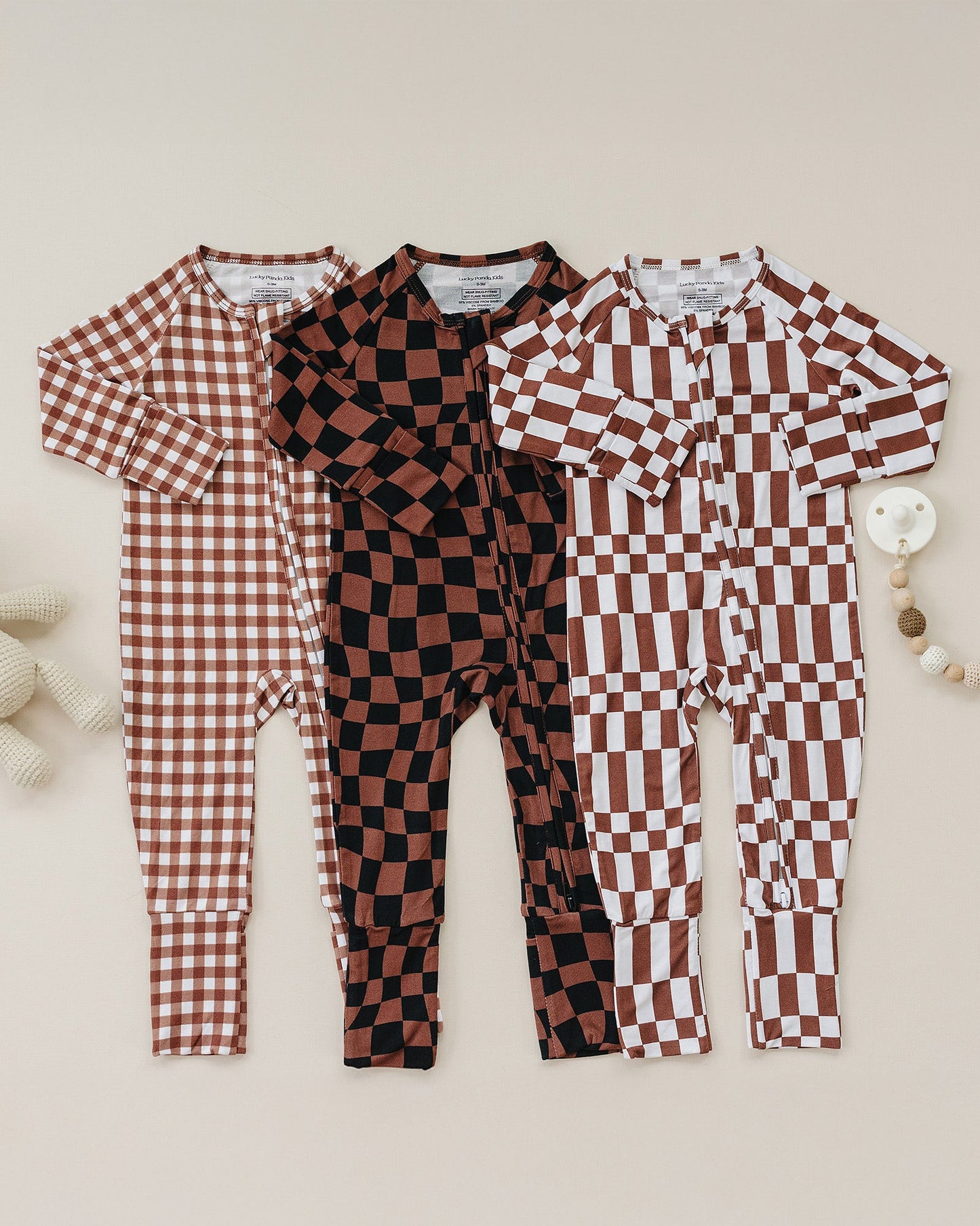 Bamboo Zip Romper | Chocolate Gingham