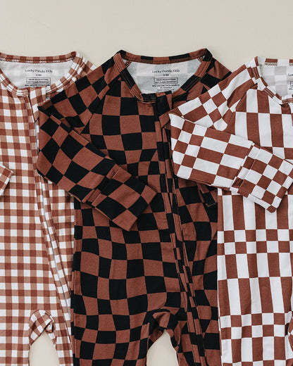 Bamboo Zip Romper | Chocolate Checkered