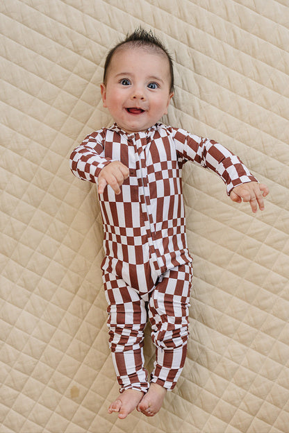 Bamboo Zip Romper | Chocolate Checkered