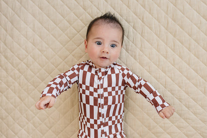 Bamboo Zip Romper | Chocolate Checkered