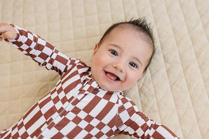 Bamboo Zip Romper | Chocolate Checkered
