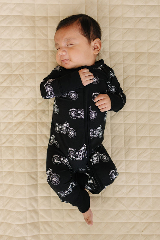 Bamboo Zip Romper | Born to Ride Black