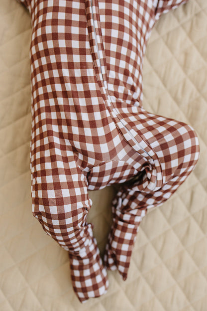Bamboo Zip Romper | Chocolate Gingham