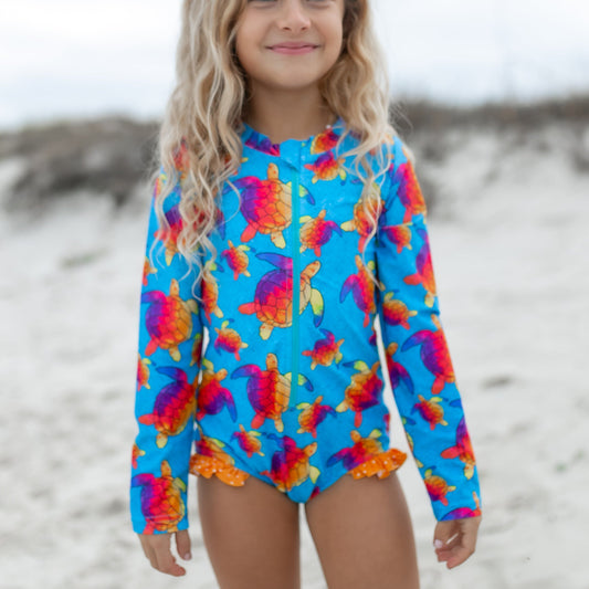 Mia Blue Rainbow Turtle Zip Swimsuit