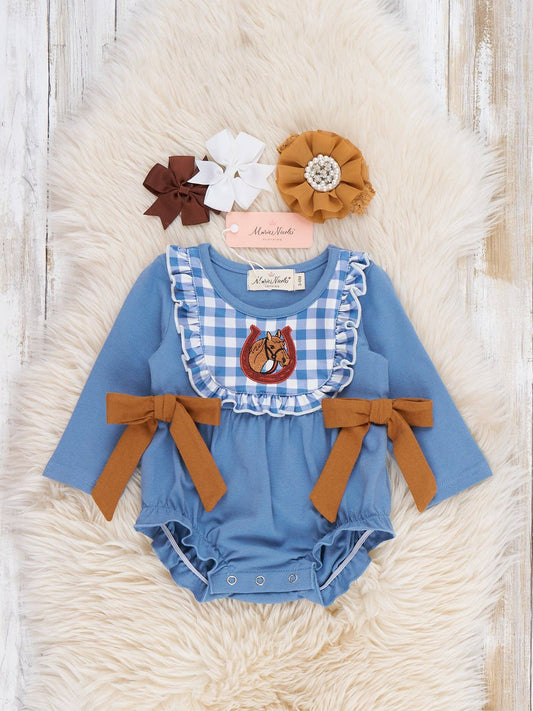 Lucky Horse Embroidered Ruffle Romper