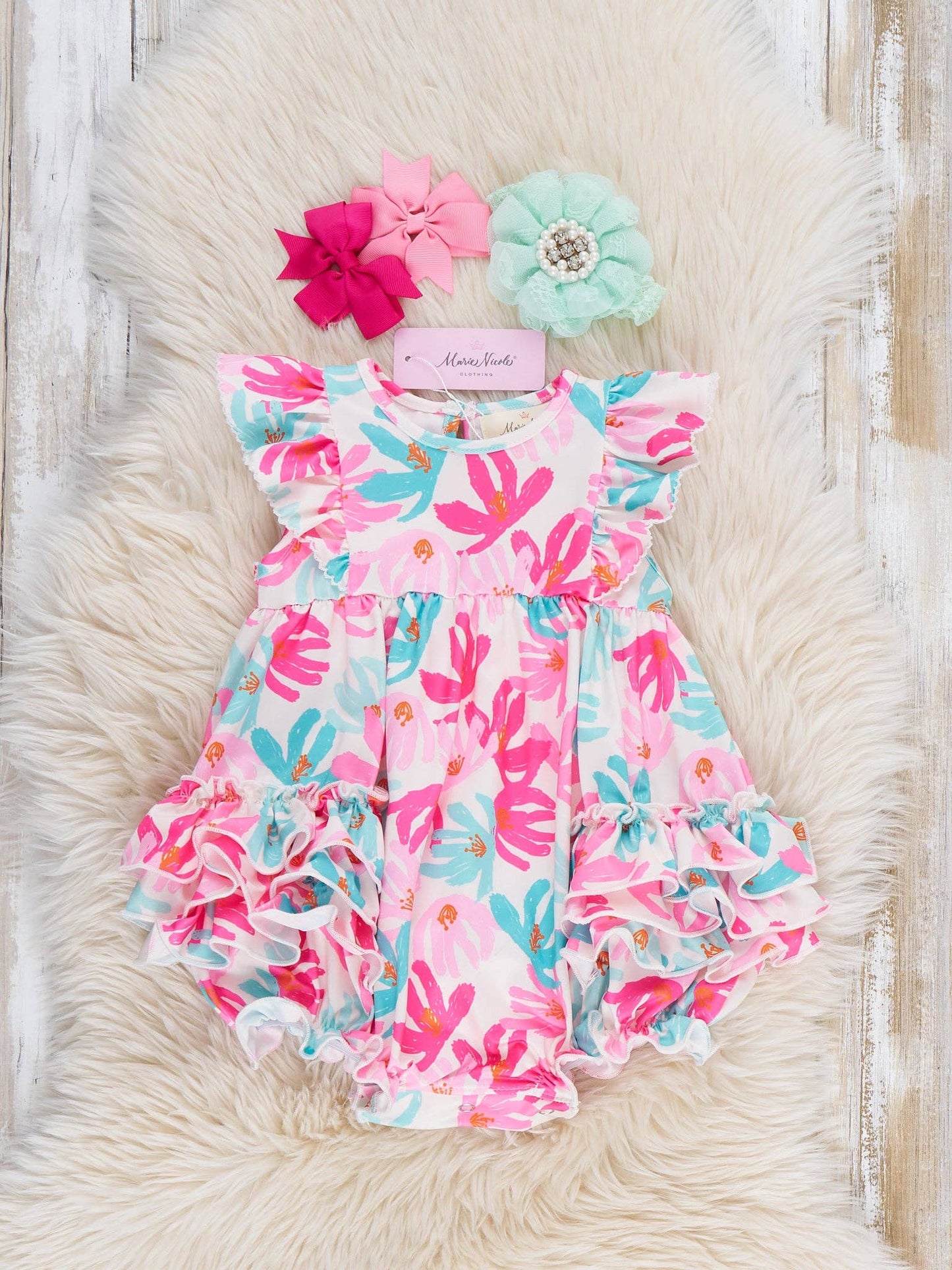 Ruffle Bubble Romper - Hibiscus