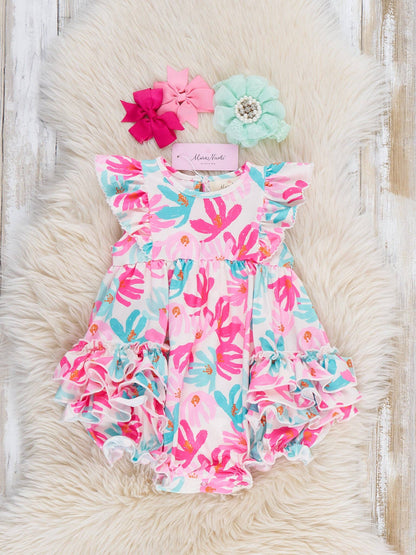 Ruffle Bubble Romper - Hibiscus