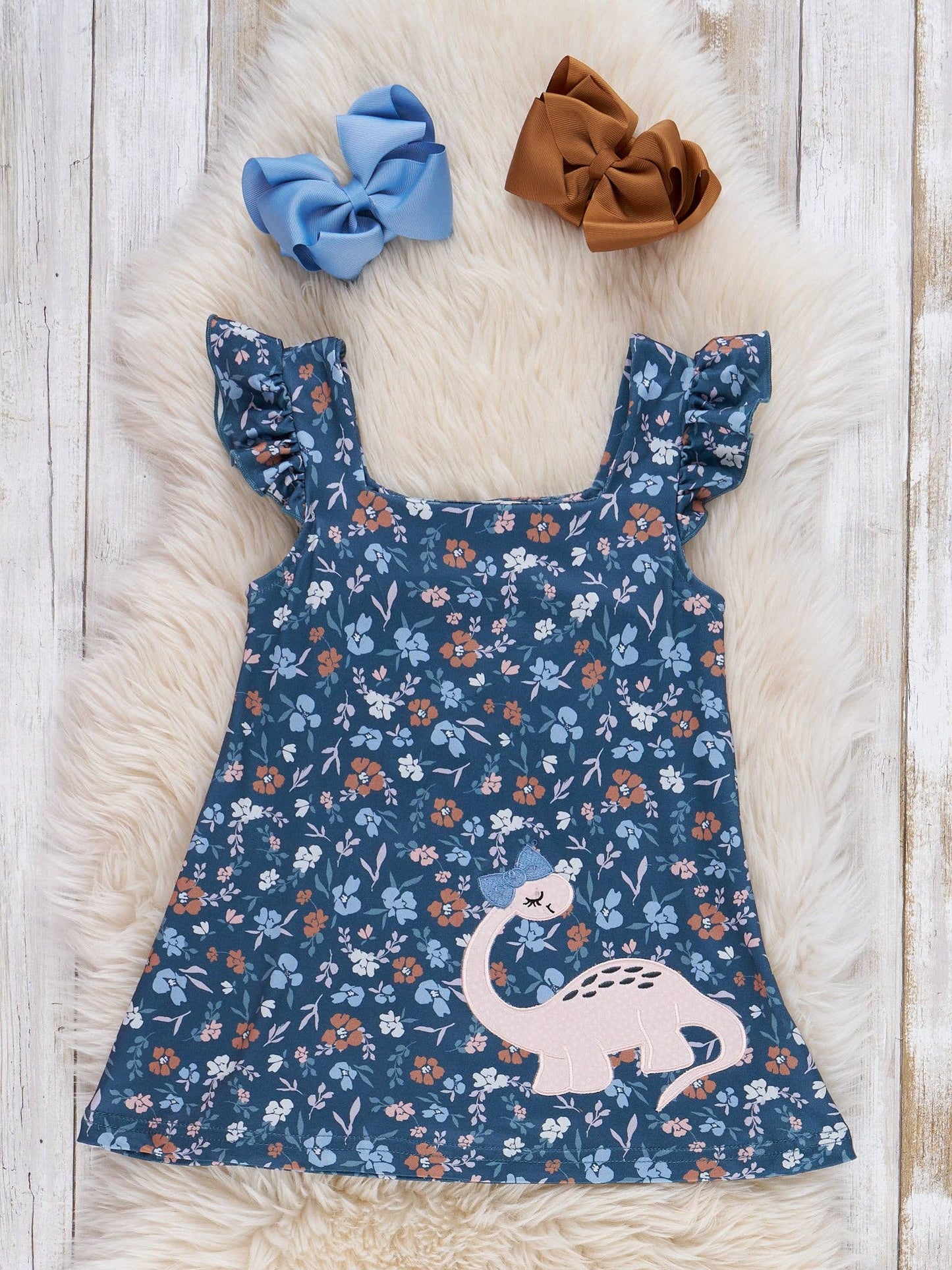 Dino Petal Embroidered Ruffle Dress
