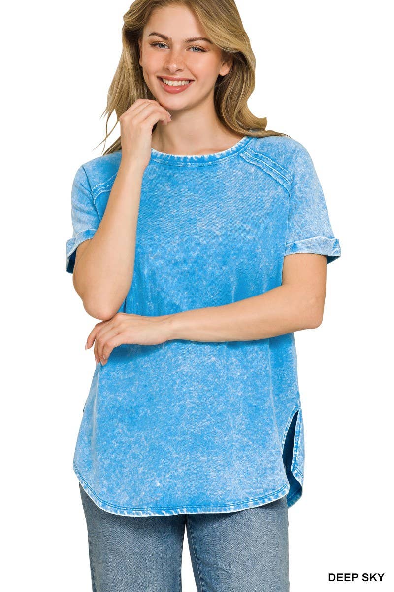 French Terry Washed Curved Hem Top