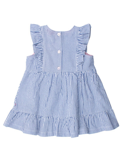 Girls Blue Seersucker Pinafore Bow Dress