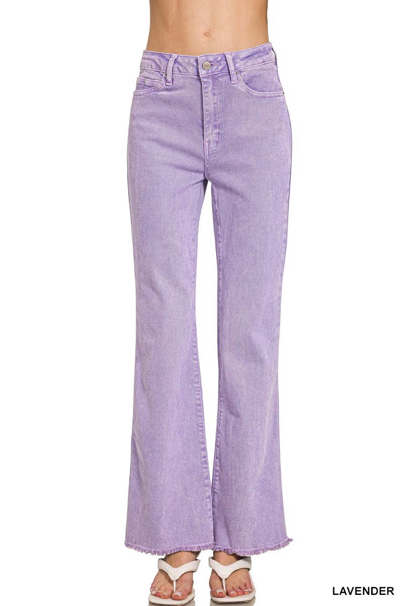 Acid Washed Frayed Cutoff Hem Straight Wide Pants