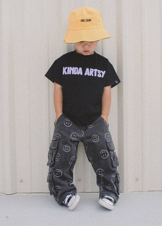 Smiley Face Baggy Jeans Black