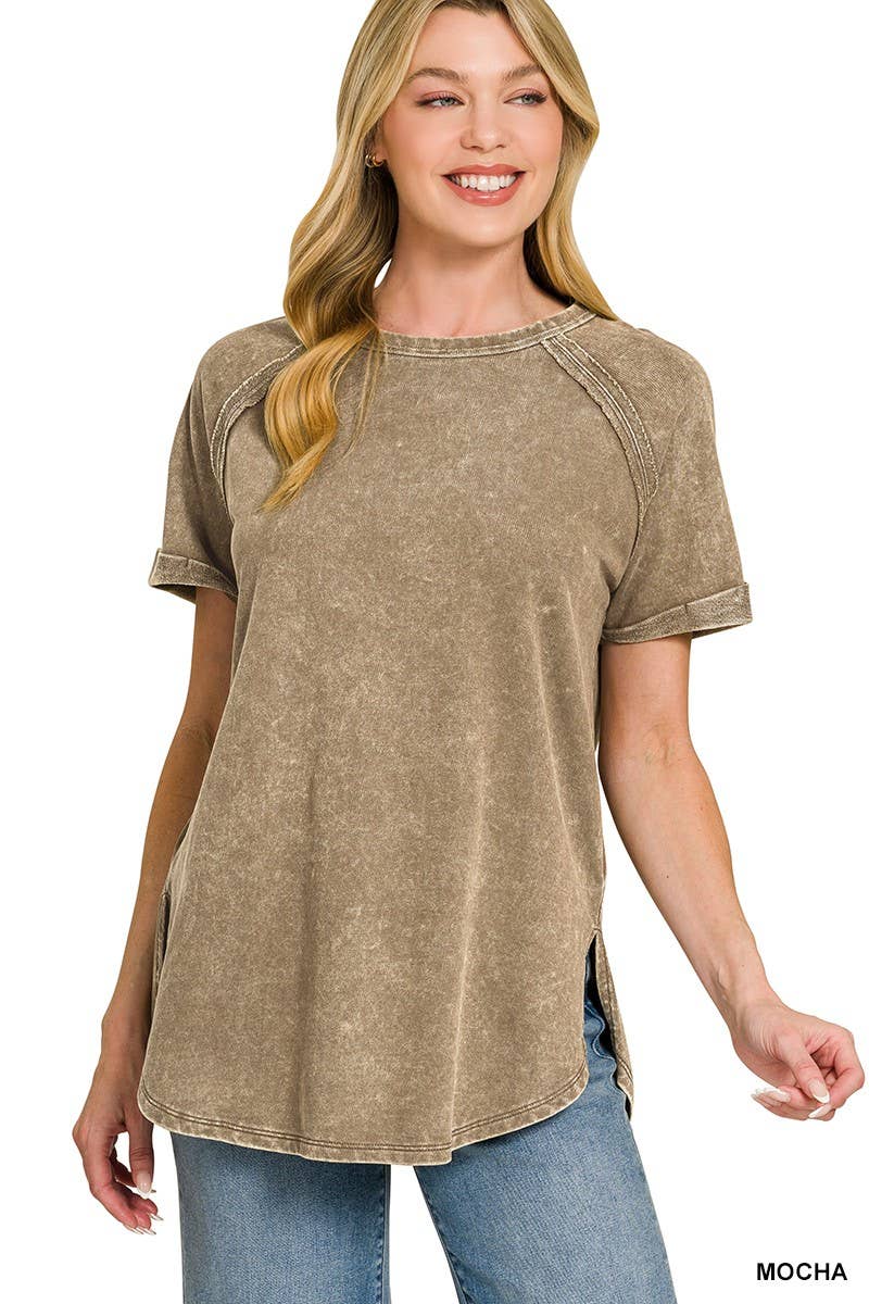 French Terry Washed Curved Hem Top