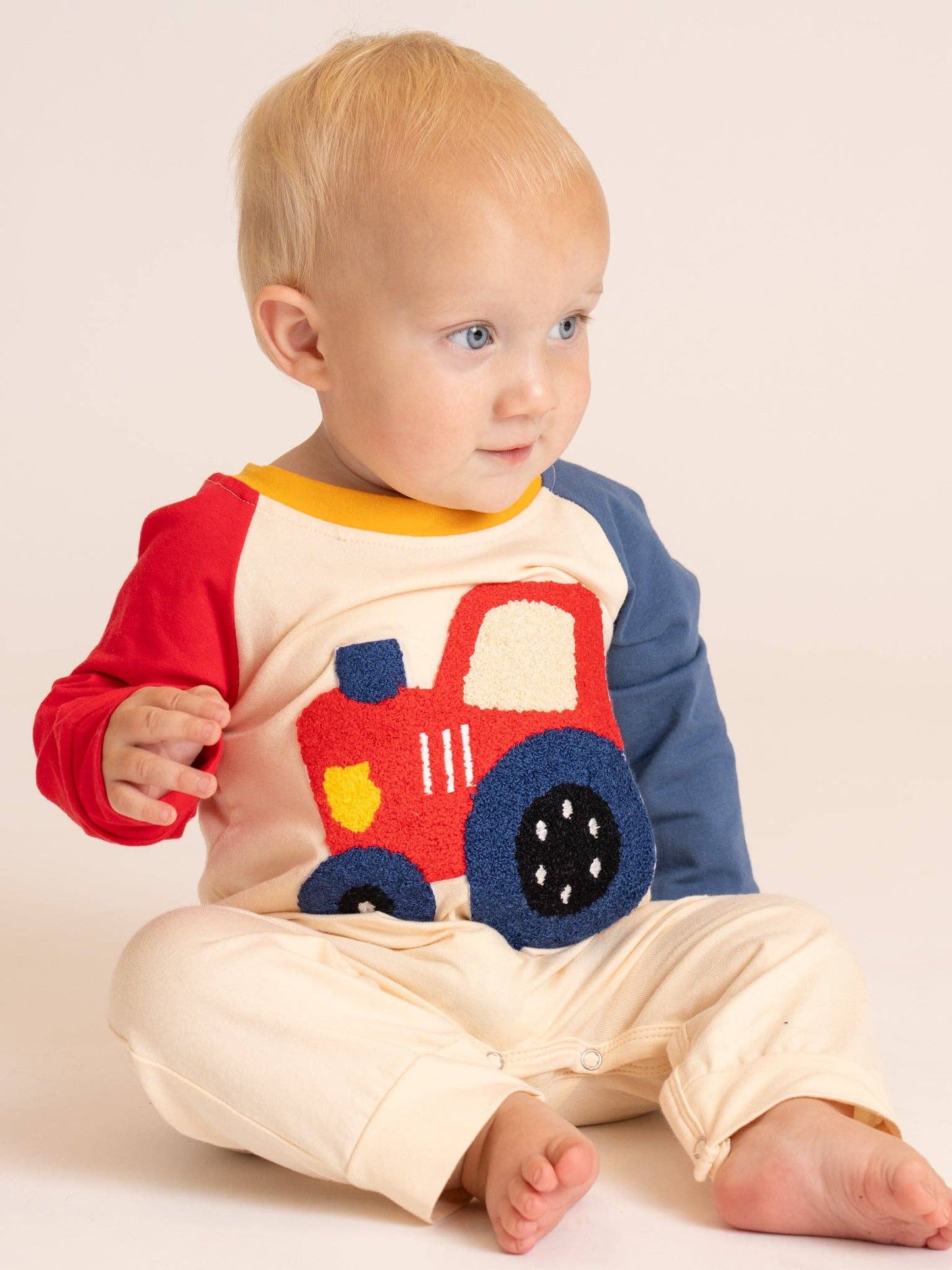 Tractor Trail Embroidered Colorblock Romper