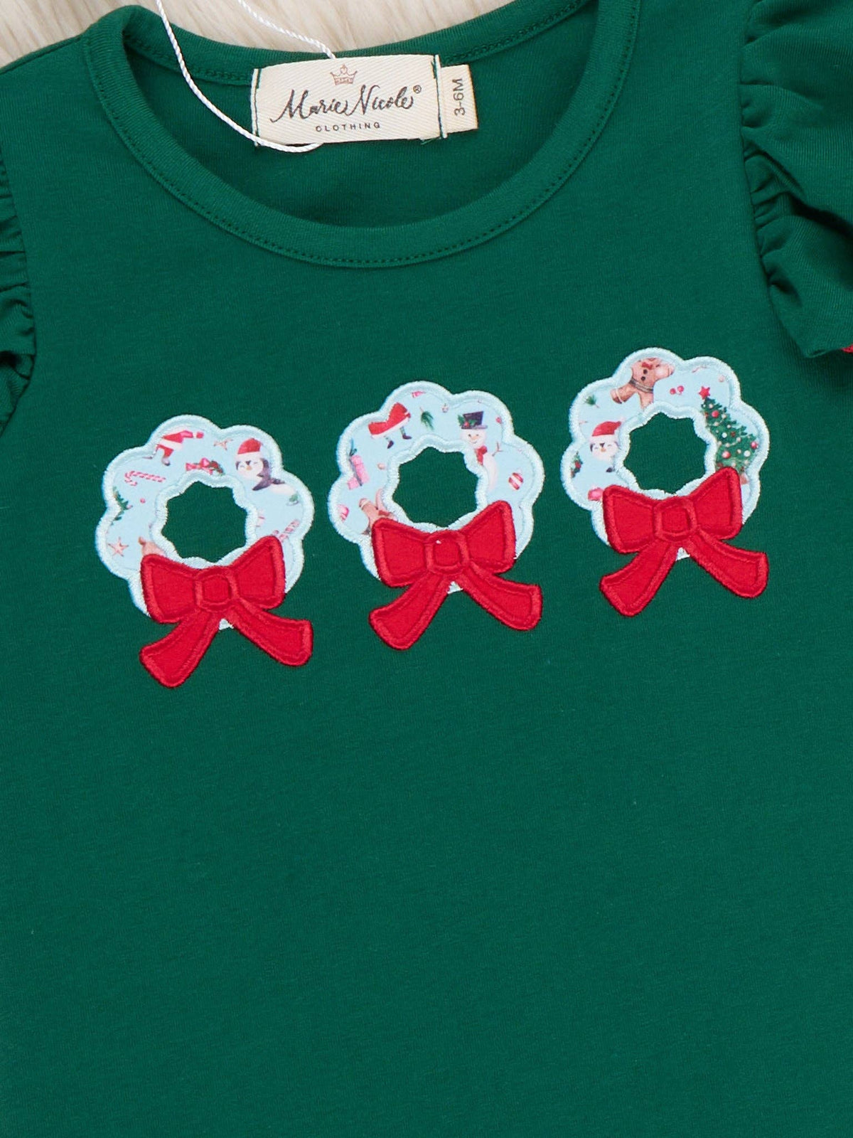 Wreath Wishes Applique Bow Ruffle Romper