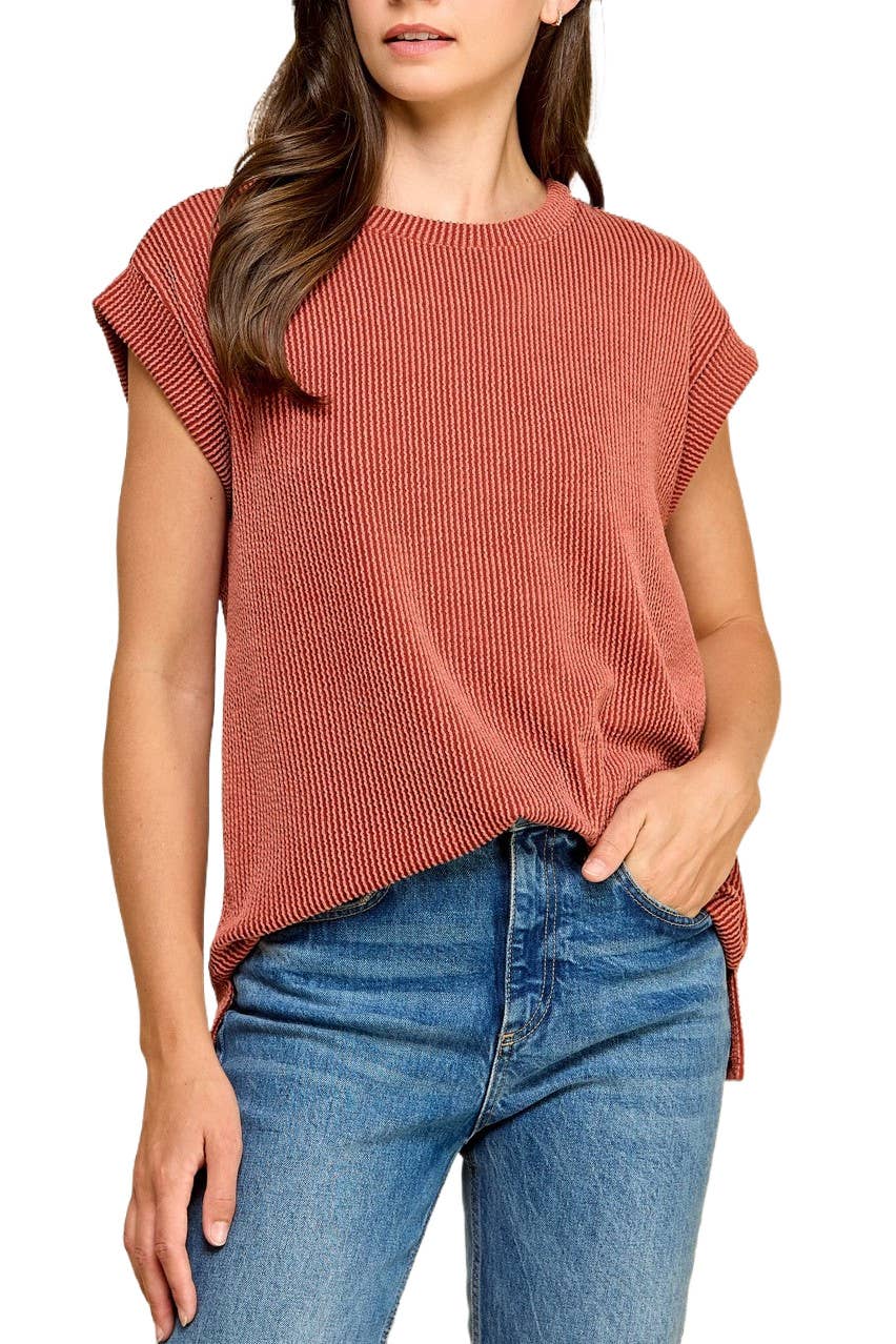 Solid Knit Rolled Sleeve Tee