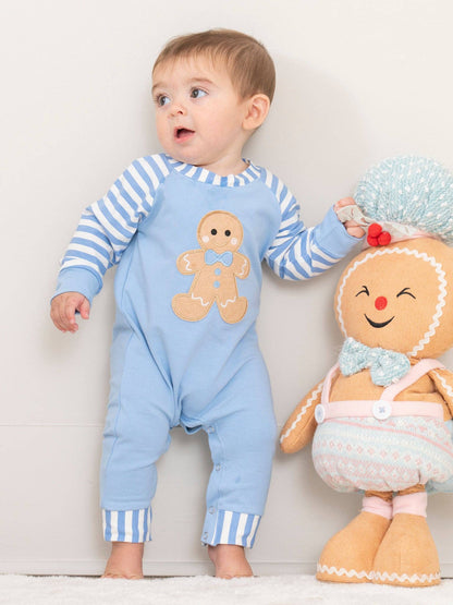 Christmas Gingerbread Romper Pajamas - Blue