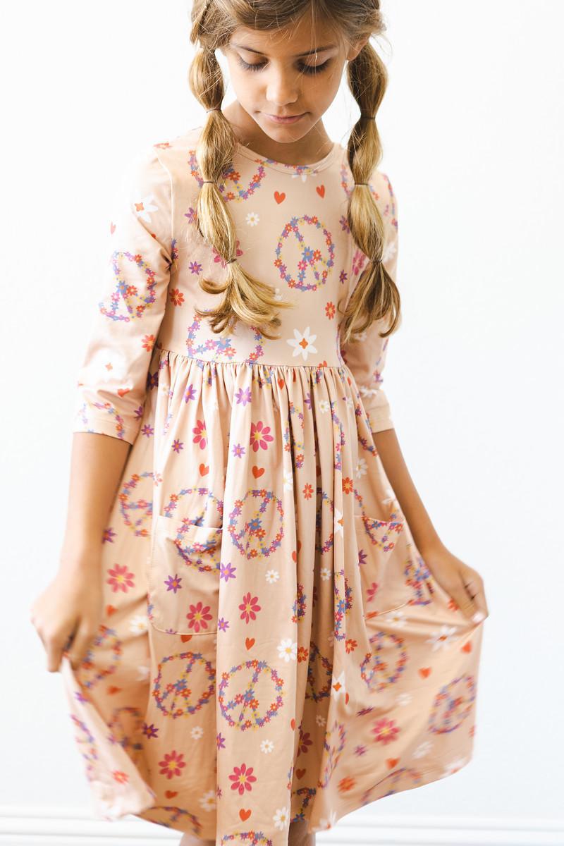 SALE Flower Child 3/4 Sleeve Pocket Twirl Dress