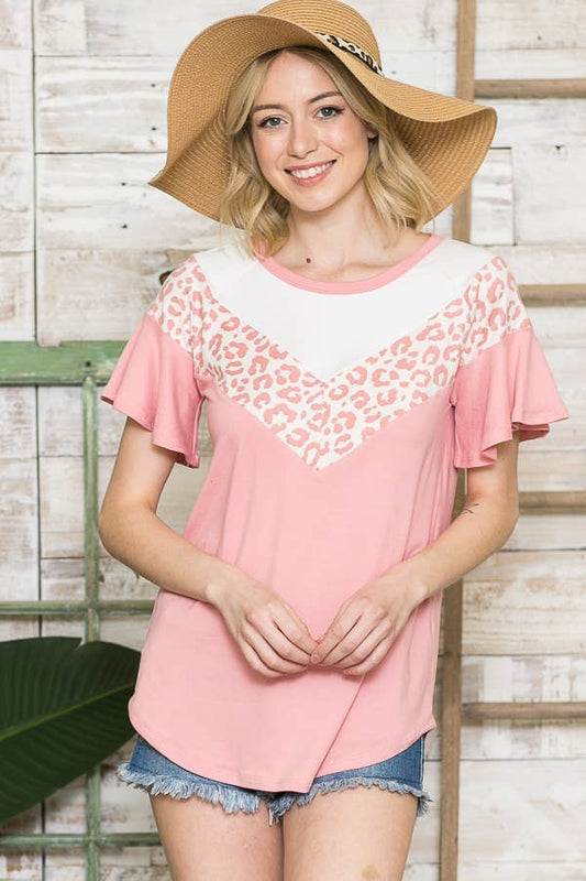 Multi Fabric Contrast Ruffle Slv Top-