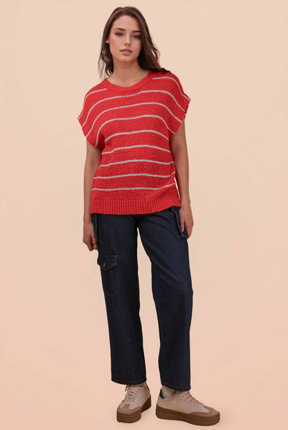 Striped Knit Sweater Vest Top