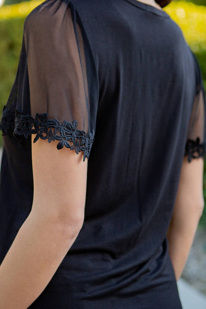 Mesh Flutter Sleeve Knit Jersey Top-2 Colors