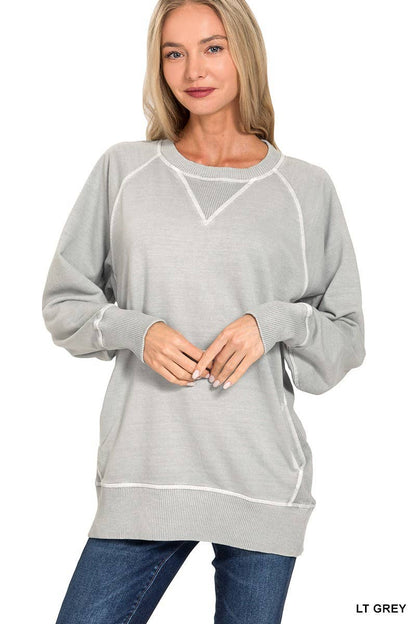 Pigment Dyed French Terry Pullover With Pockets