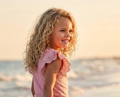 Girls Pink Checkered Lace Ruffle Summer Short Set
