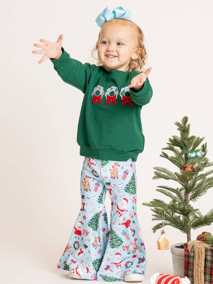 Wreath Wishes Applique Bow Bell Bottom Outfit