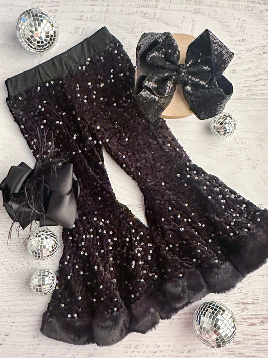 Black Sequin Bell Bottoms