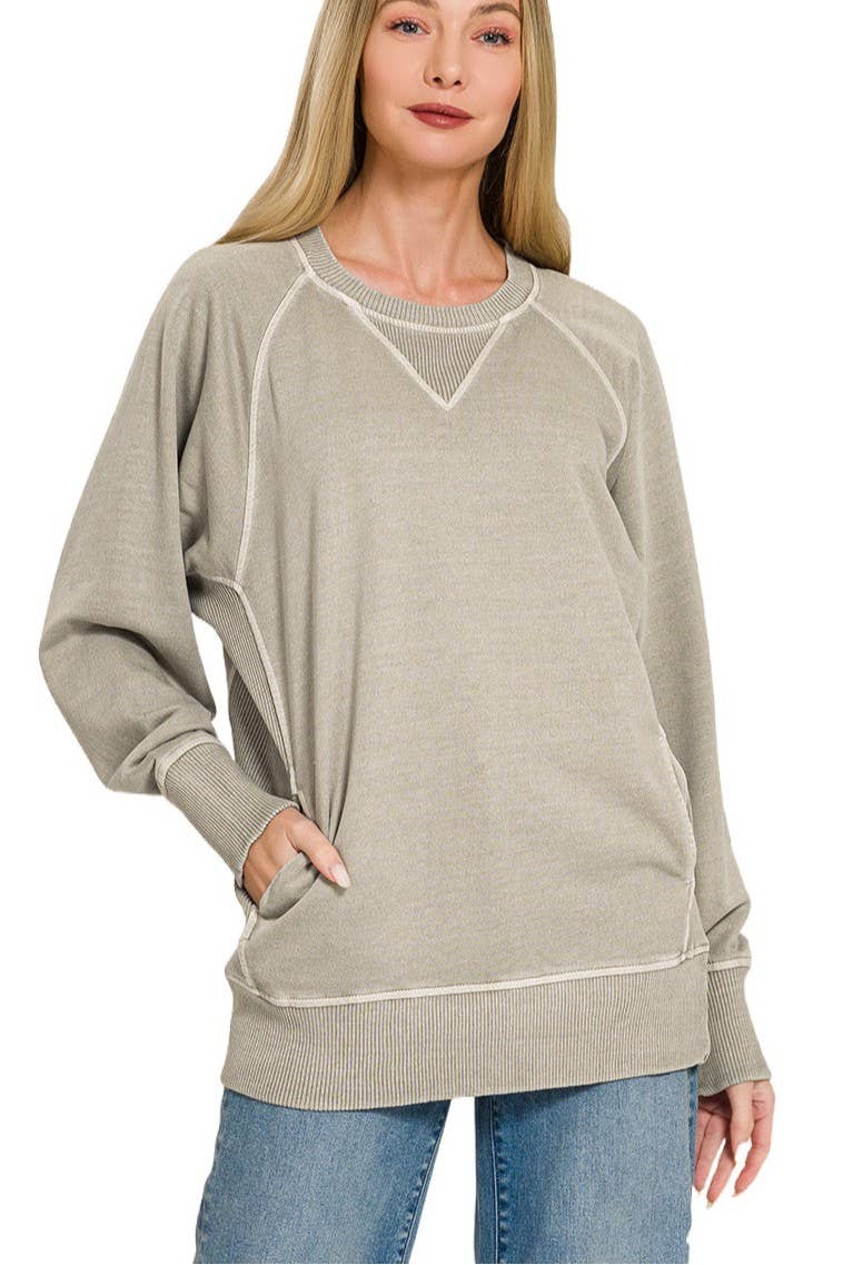 Pigment Dyed French Terry Pullover With Pockets