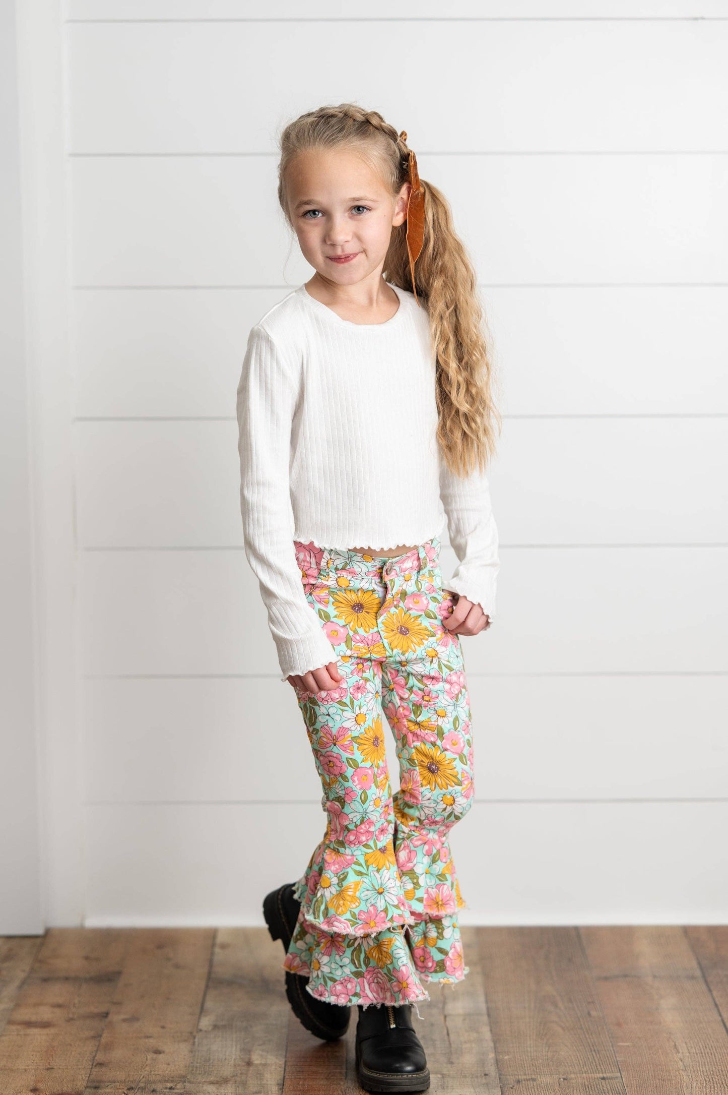 Flower Double Ruffle Denim Jeans