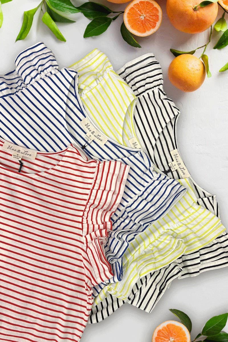 Double Flutter Sleeve Crew Neck 100%Cotton T-Shirt VT82429