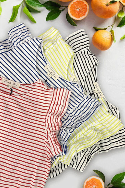 Double Flutter Sleeve Crew Neck 100%Cotton T-Shirt VT82429