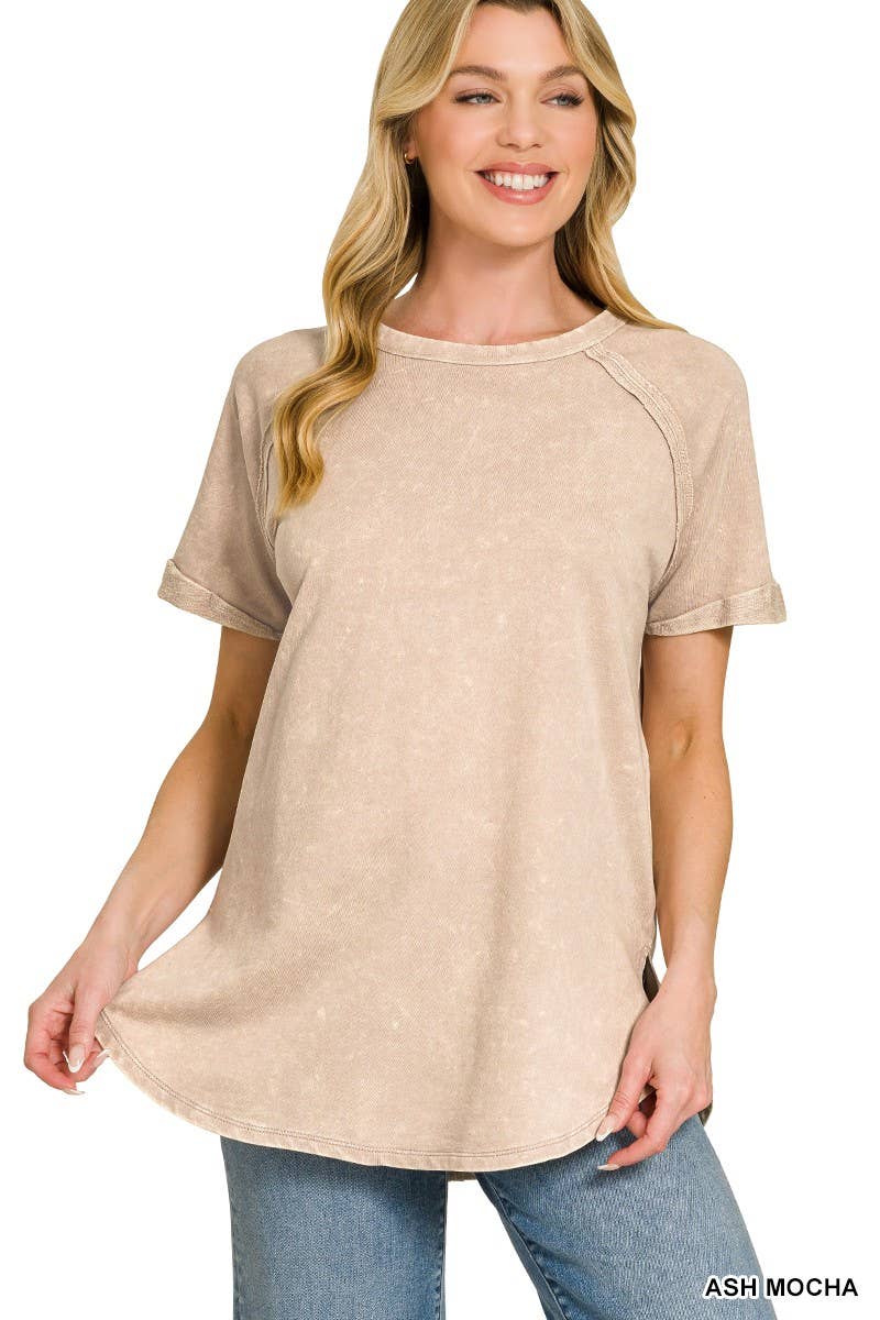 French Terry Washed Curved Hem Top