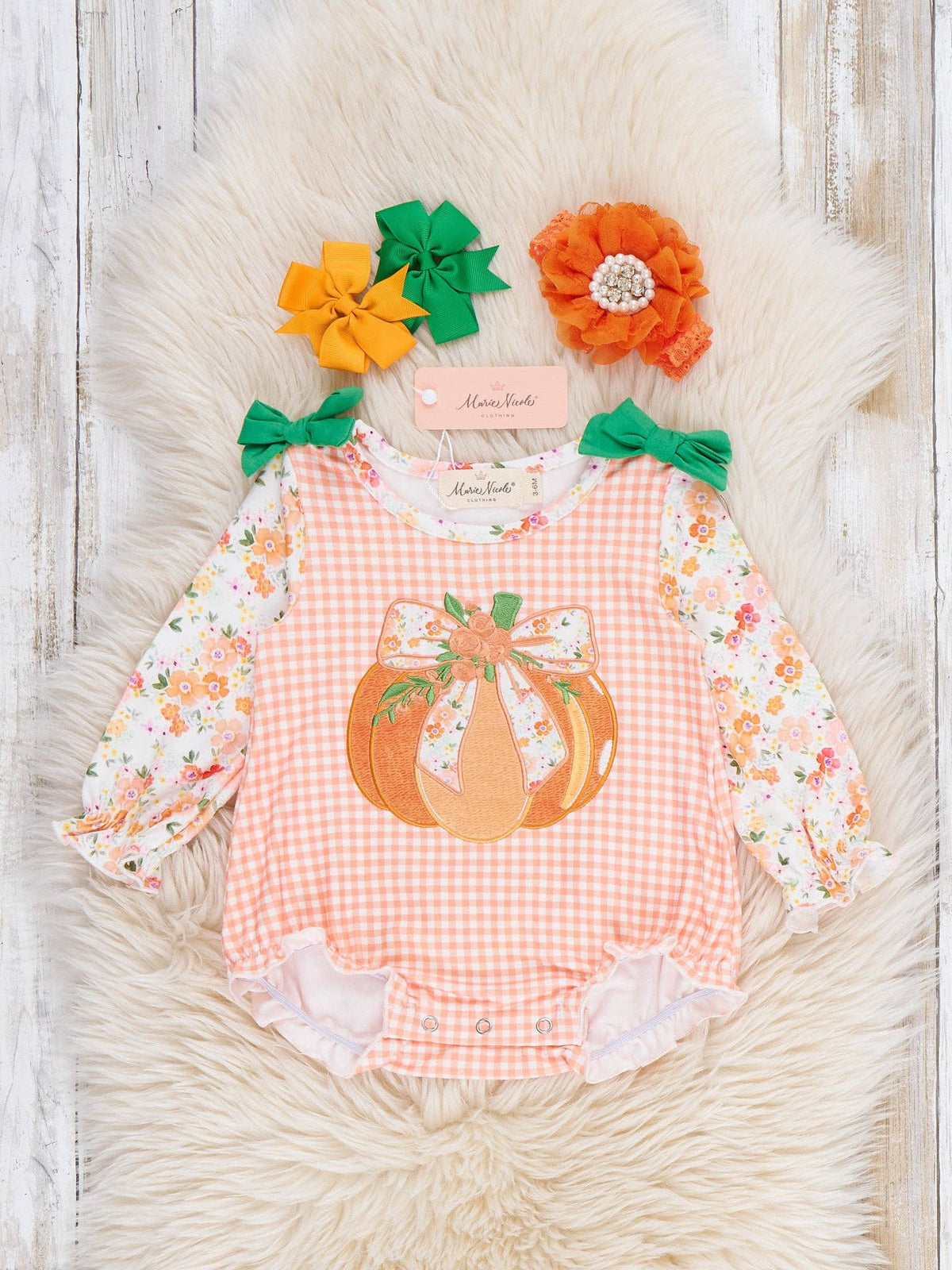 Pumpkin Garden Embroidered Floral Bubble Romper