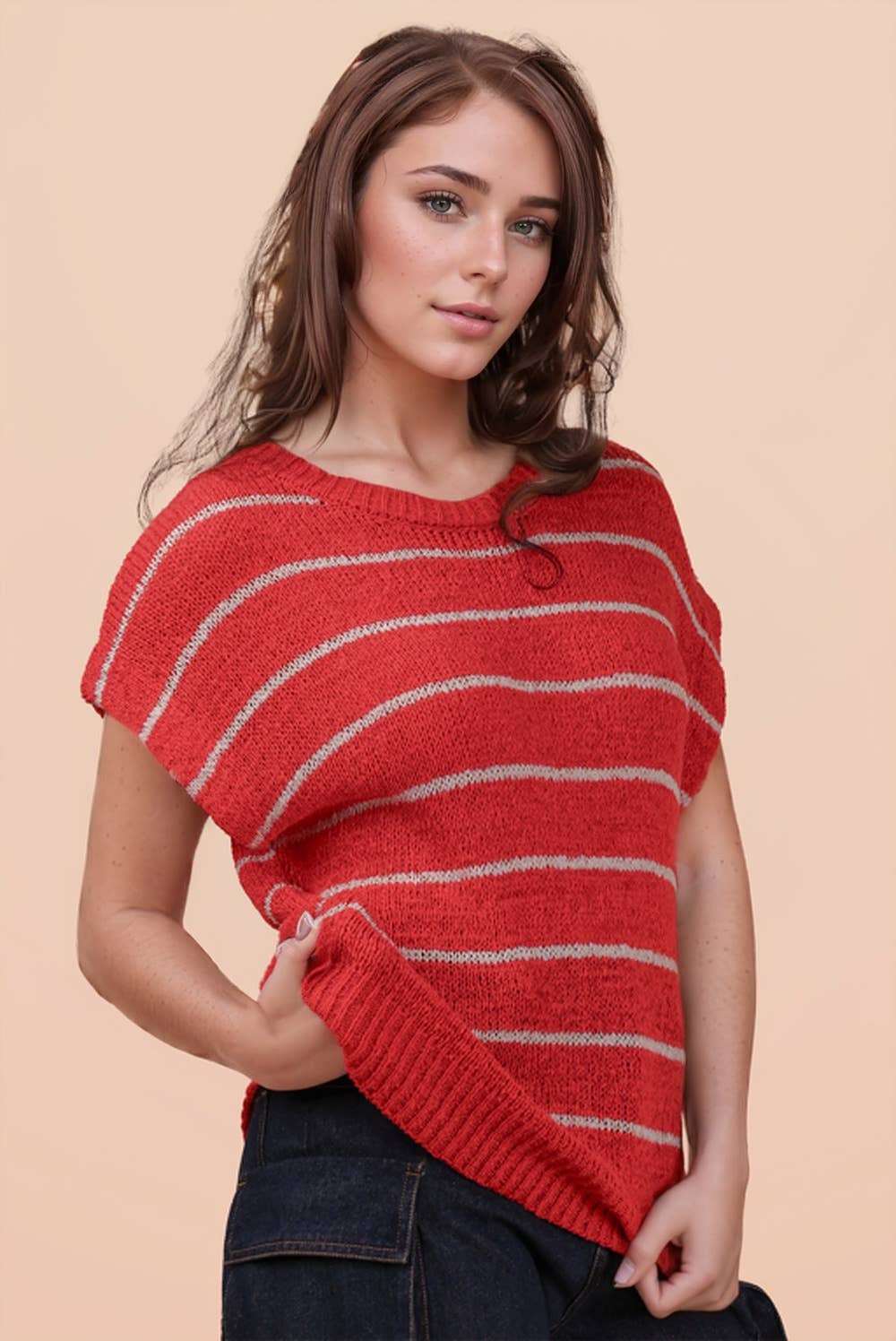 Striped Knit Sweater Vest Top