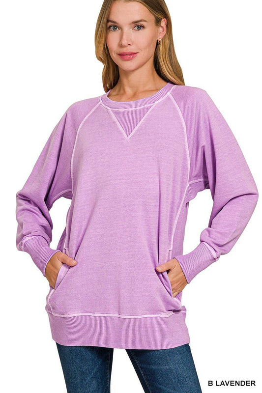 Pigment Dyed French Terry Pullover With Pockets