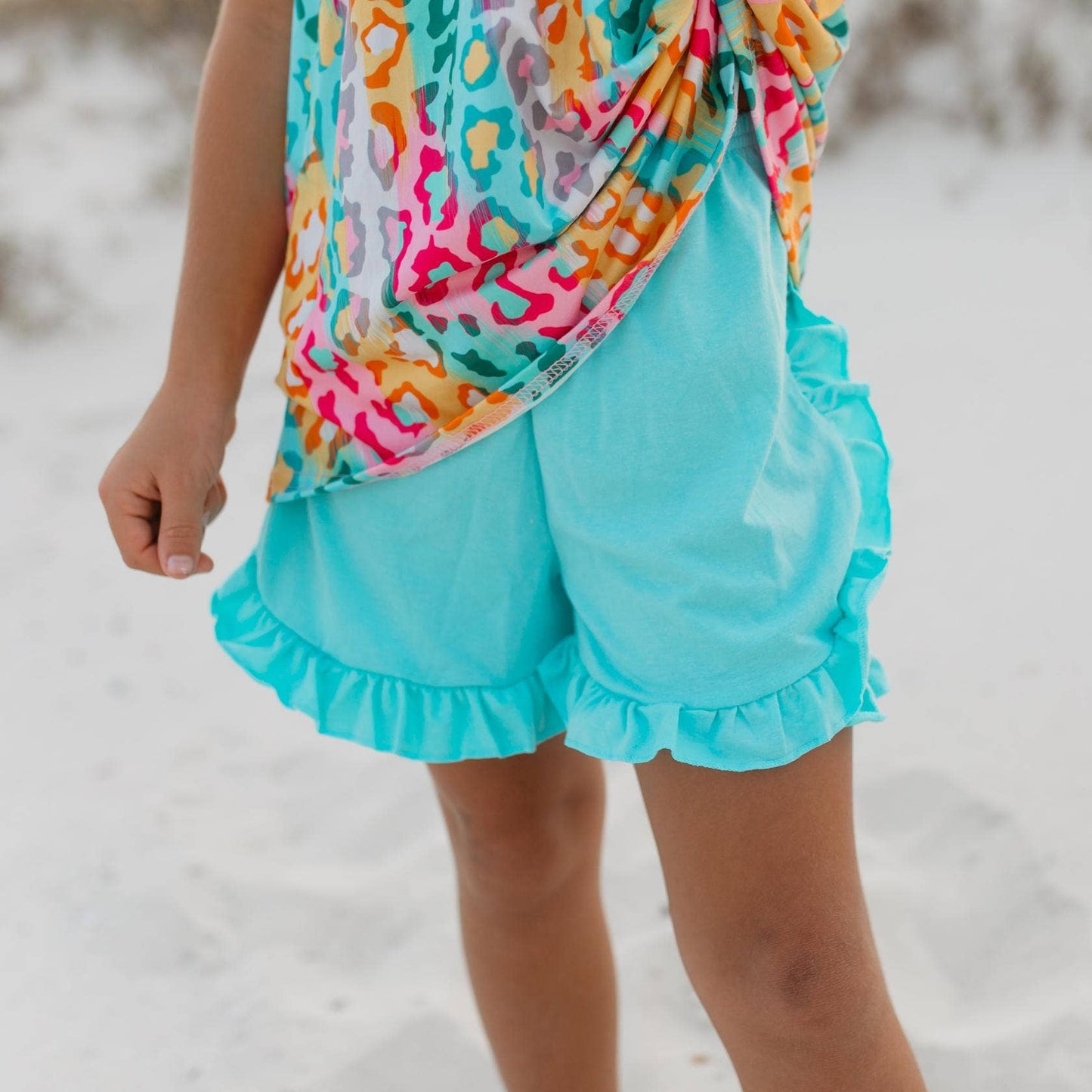 Bright Rainbow Leopard Ruffle Spring Summer Short Set